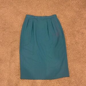 Vintage Teal Pleated Pencil Skirt—Size 6